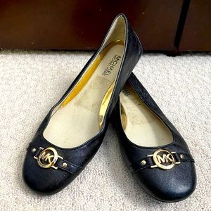 Michael Kors Black and Gold Leather Flats